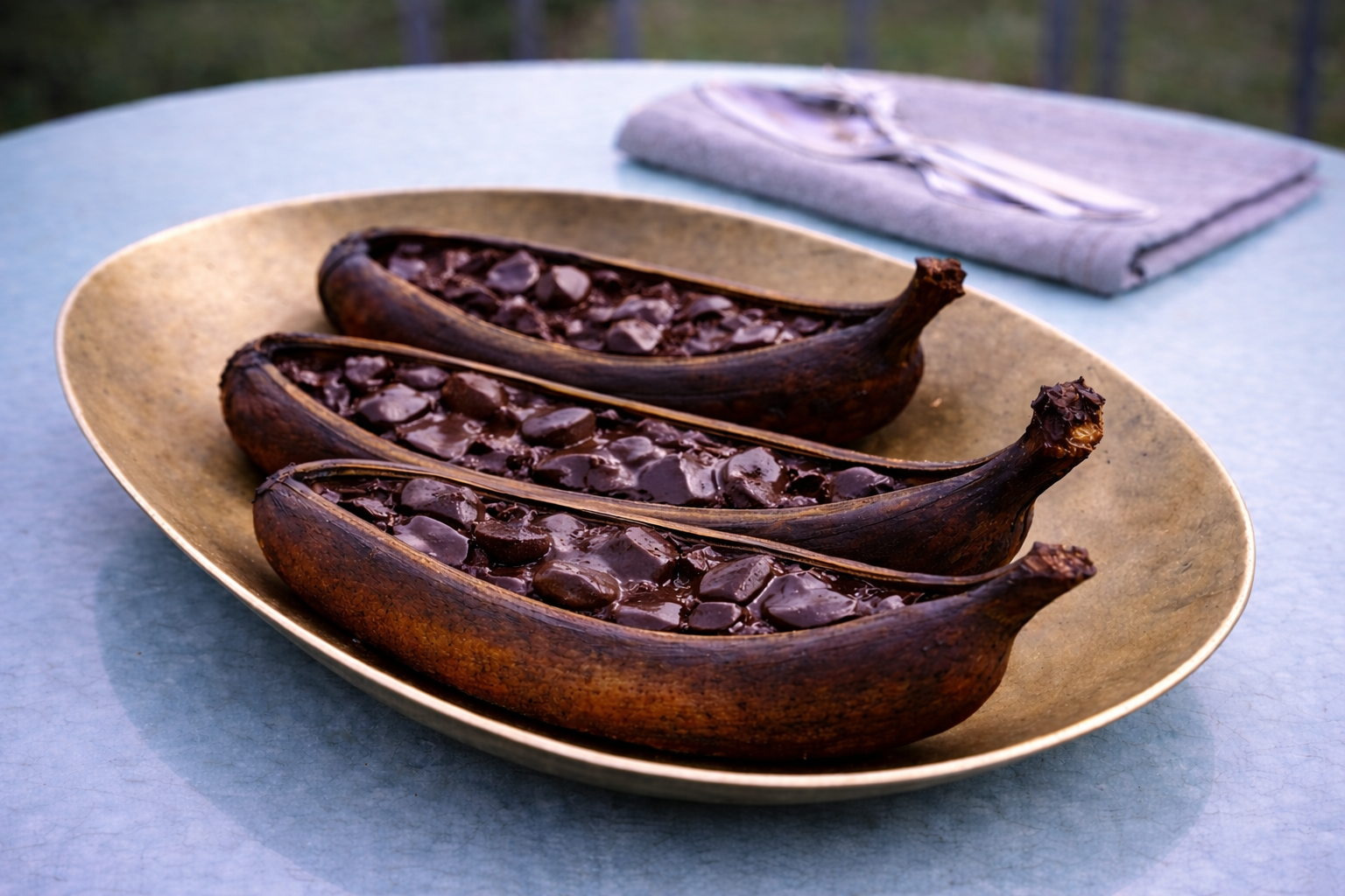 Bagte bananer med chokolade